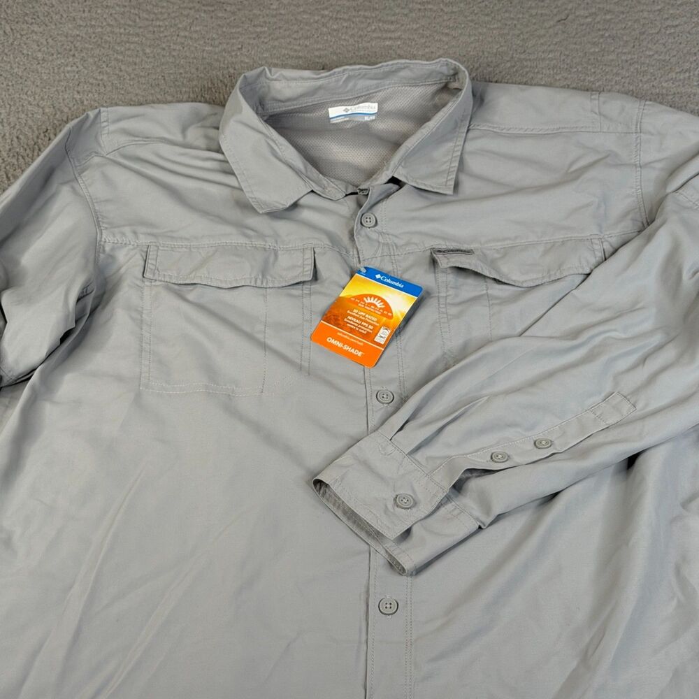 COLUMBIA Shirt Mens XL Gray PFG Omni Shade 50 UPF Vented Roll Tab Fishing Hiking - Picture 15 of 15
